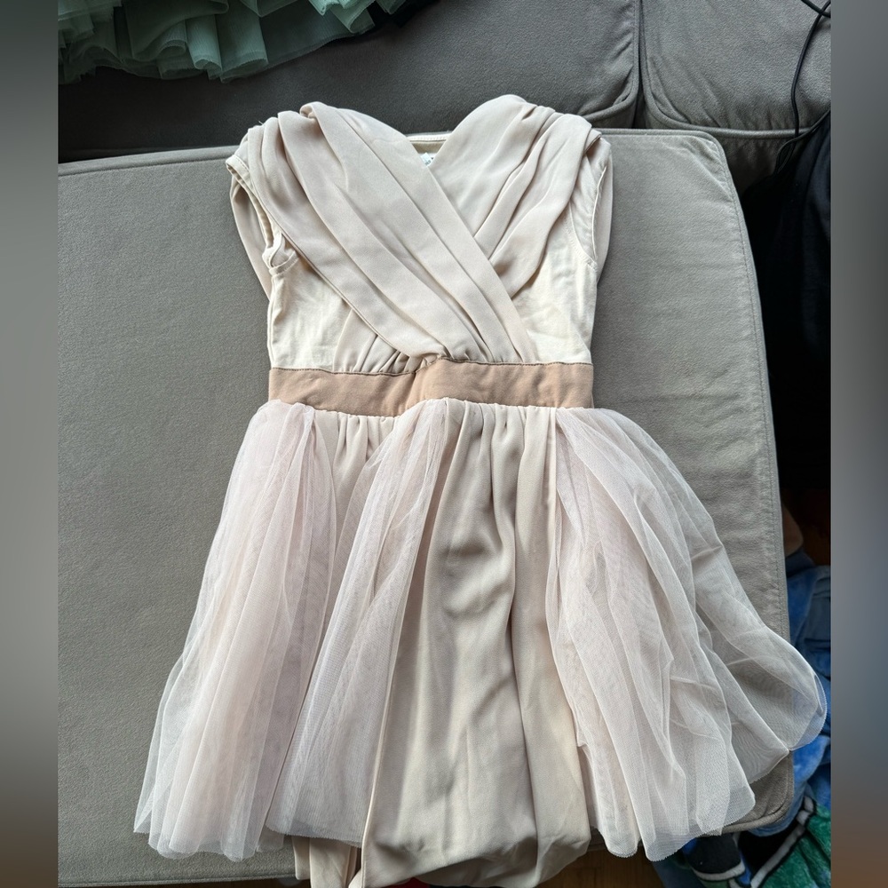 Elegant Cream and Tan Dress